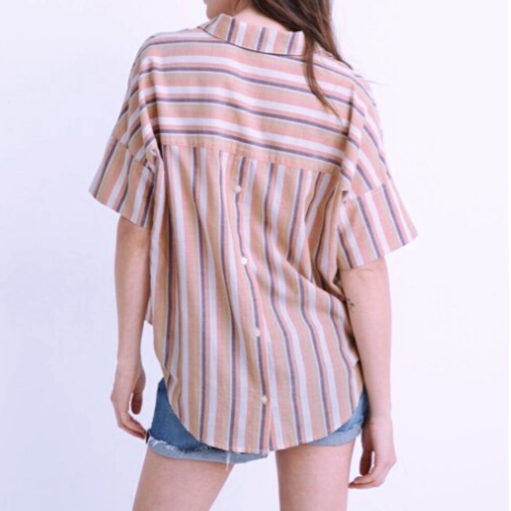 Madewell The Courier Button-Back Rainbow Stripe Shirt, Size XS